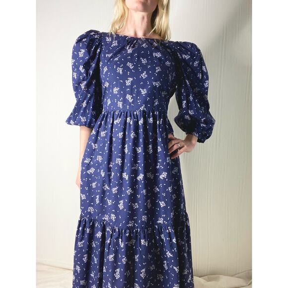 SUMMERSALT Navy Cotton Ditzy Floral Puff Sleeve Dress US SMALL - Picture 4 of 15